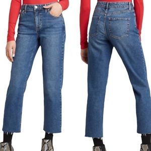 Wild Fable Dark Wash High Rise Straight Leg Raw Hem Jean